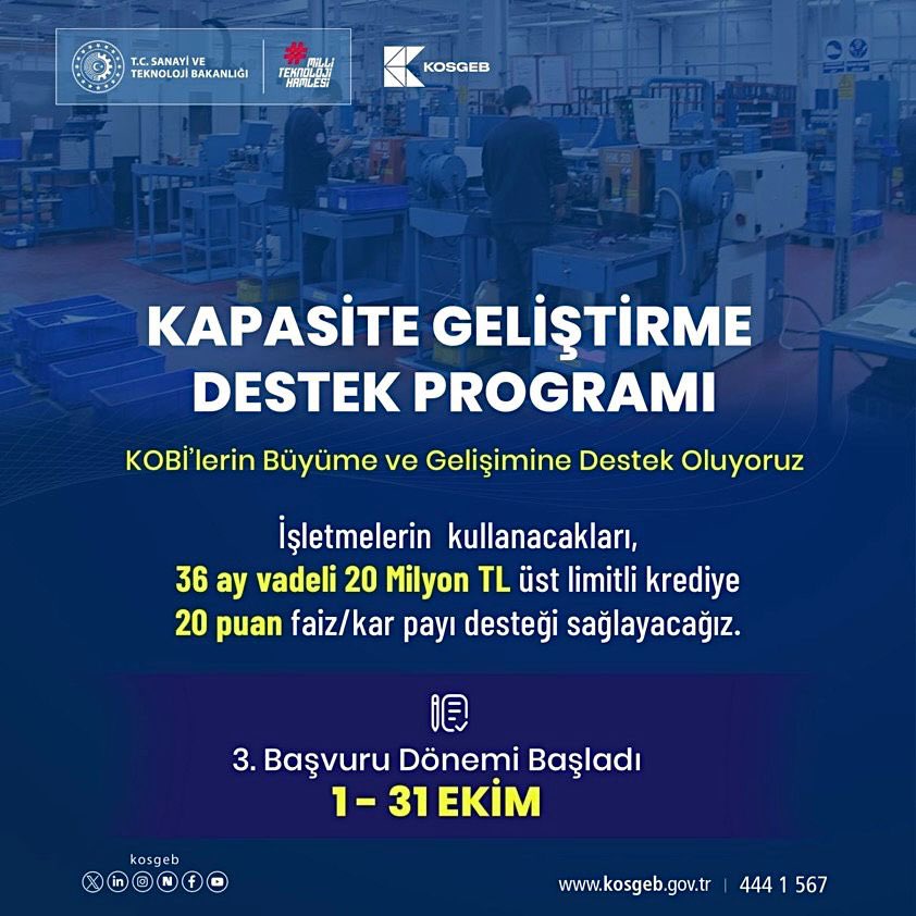 📣 KOBİ’lere büyüme fırsatı!
Kapasite Geliştirme Destek Programı’nın 3. başvuru dönemi başladı.

📈 Kapasite Geliştirme Desteği Son Başvuru Tarihi: 31 Ekim 2025

📌 Detaylar için: 
lnkd.in/g3uBTbEB