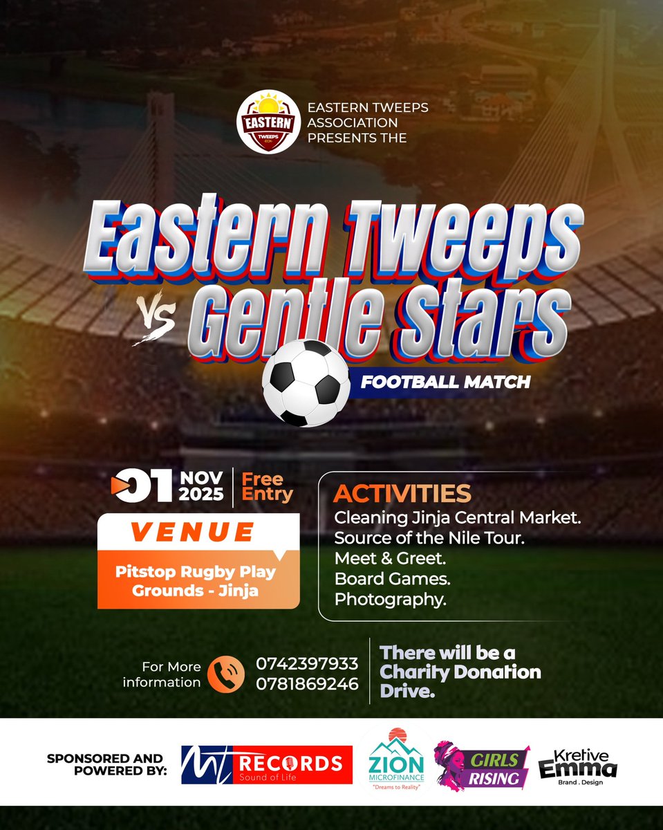 RancyUg's tweet image. Hey guys- Back on the streets with this interesting news...!!!

Jinja is the only place to be to on 1st November-Pitstop Rugby play ground. Let&apos;s meet there 💪. #EasternTweeps #EasternTweepsVsGentleStars #OneBigVoice
