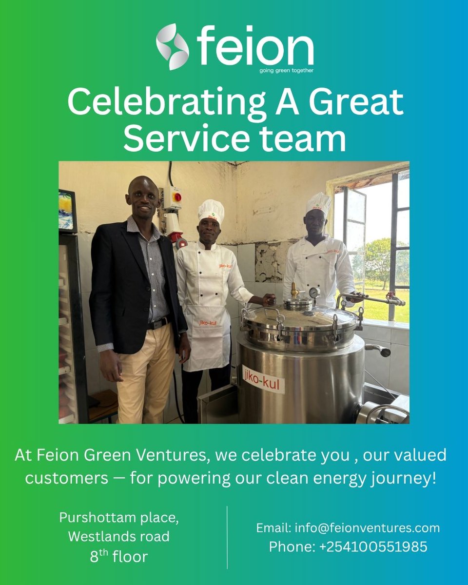 🌍 Happy Customer Service Week from Feion Green Ventures! 💚

At Feion Green Ventures, every conversation with our customers , from school administrators to kitchen chefs - is a chance to serve with purpose

#CustomerServiceWeek #CleanCooking #Sustainability #FeionGreenVentures