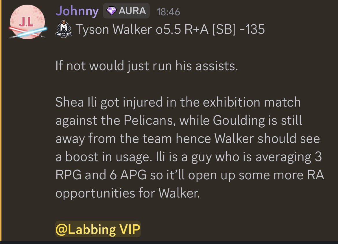 johnny_lockzzz's tweet image. HUGE start to the day as we go 5-0 in the NBL and the European Comp. 🧹

✅ Tyler Harvey o3.5 Ast (5)
✅ Jonah Bolden u1.5 3PM (0)
✅ Tyson Walker o5.5 R+A (8)
✅ SL Benfica u167.5 total 
✅ U BT Cluj-Napoca ML

I’ve already POSTED a couple WNBA plays alongside some more European…