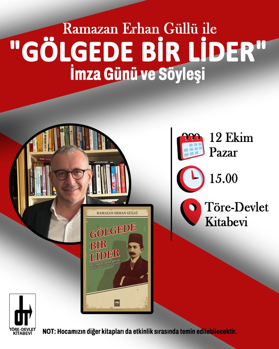 Ramazan Erhan Güllü, son çıkan eseri “Gölgede Bir Lider” ve diğer kitaplarını imzalayacak. Ayrıca kitapla ilgili hazırlık ve yazım sürecine dair değerlendirmelerini paylaşacak. Bu özel buluşmaya tüm kitapseverleri bekliyoruz.