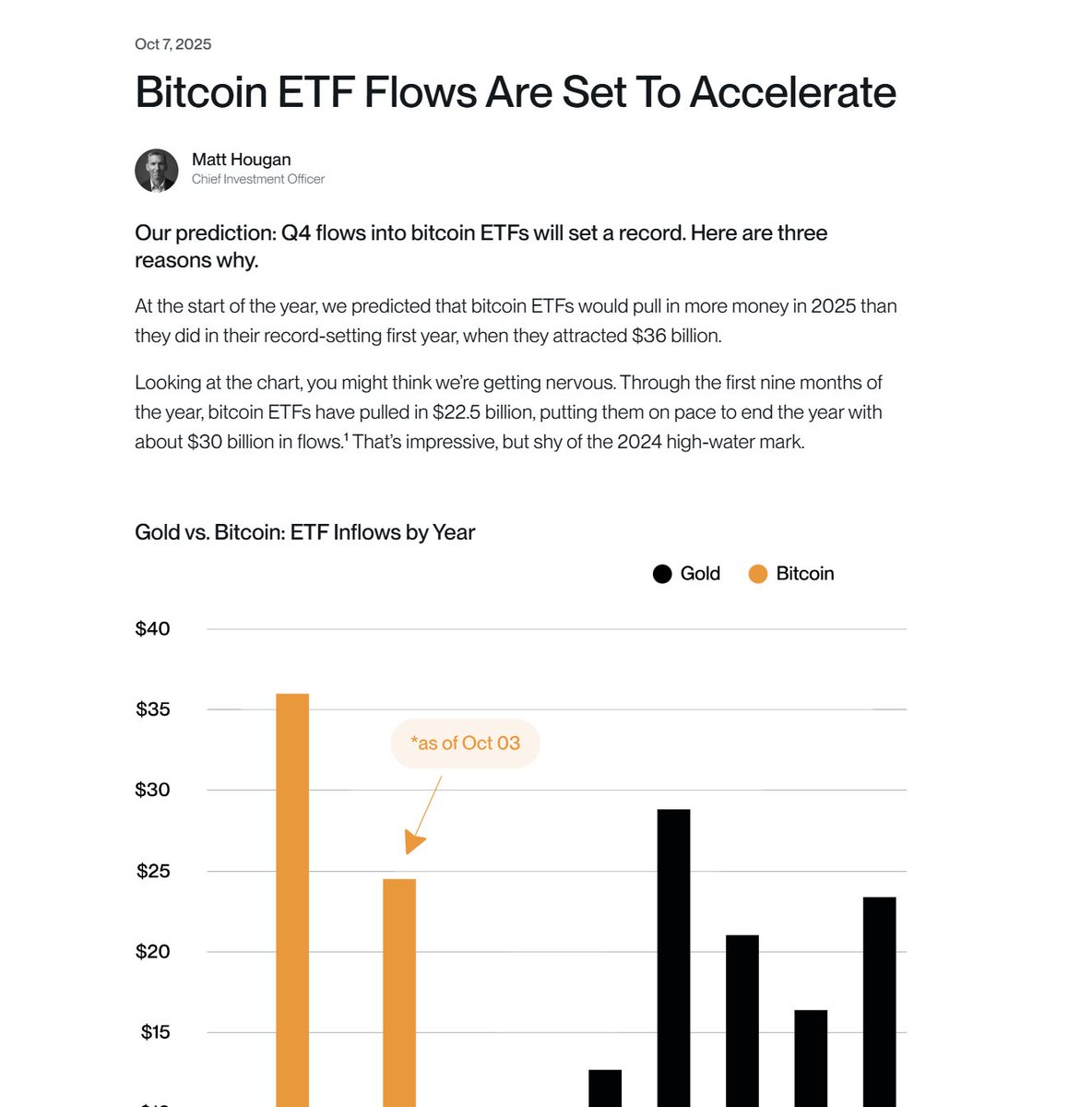 Bitwise：美国现货比特币ETF的流入量或将在今年第四季度创下纪录Bitwise 在最新市场分析报告中预计，美国现货比特币ETF 的流入量 将在今年第四季度创下纪录，并且将超过