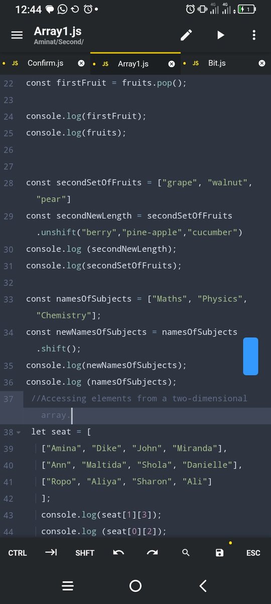 AaminatuZahrah's tweet image. Exploring arrays in JavaScript 💻📸 #CodingJourney #ArraysInJavaScript #Programming