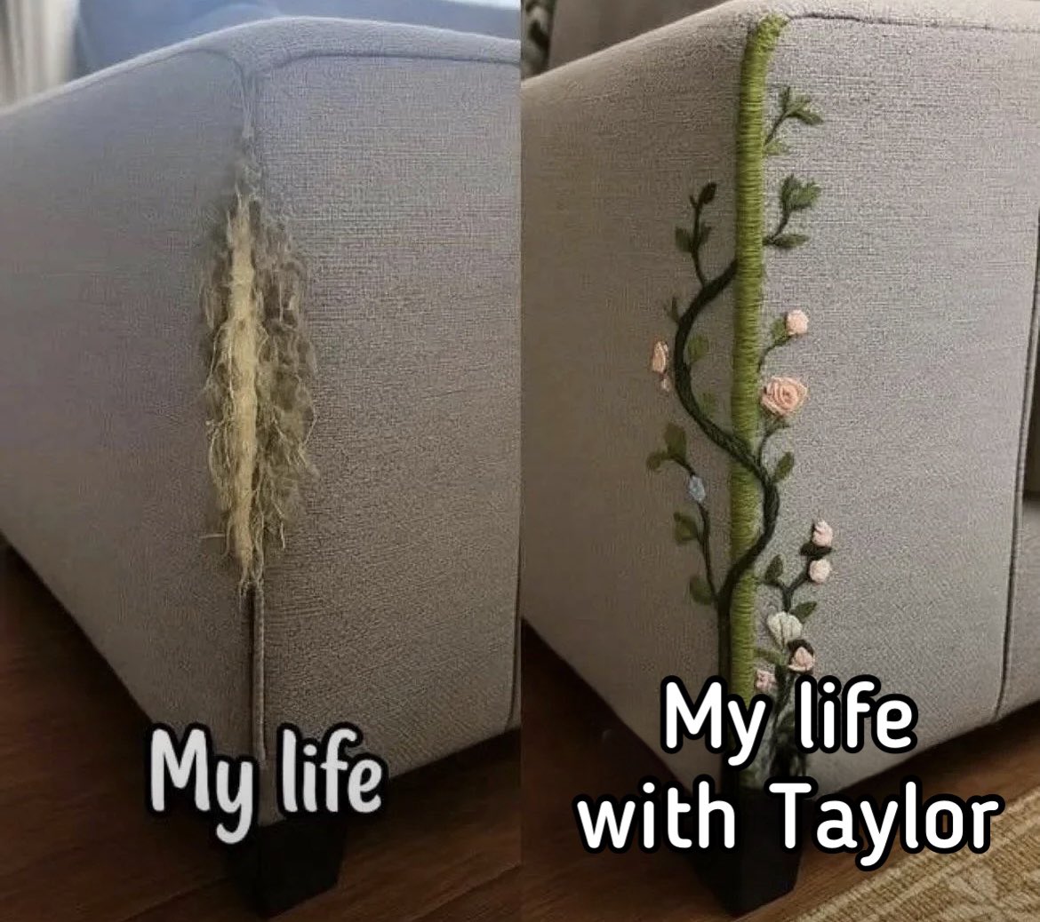 giftedswifted's tweet photo. My life                                    My life with 
                                                 Taylor’s music https://t.co/GVXoQueQNz