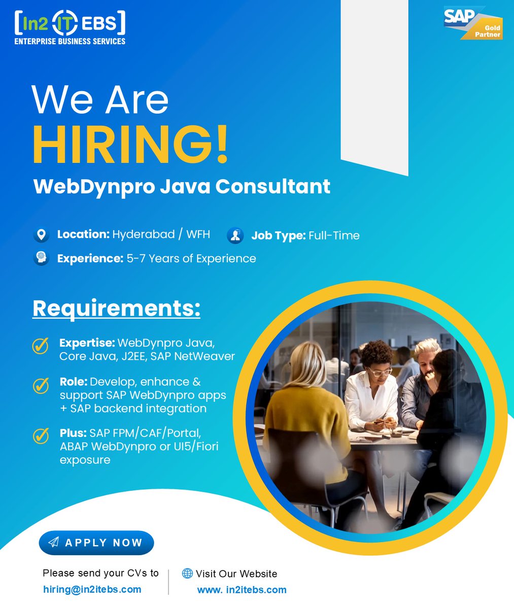 in2itebs_'s tweet photo. We are Hiring WebDynpro Java Consultant with 5–7 yrs of experience.
📍 Hyderabad / WFH | Full-time | Immediate
Apply now 👉 hiring@in2itebs.com
#SAPJobs #WeAreHiring #In2ITEBS #SAPConsultant #In2ITEBS #SAPGoldPartner https://t.co/Bhllxa5ZMG