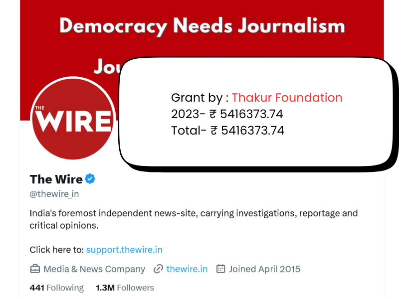 vijaygajera's tweet photo. 3. Another Marxist propaganda website, The Wire, has received massive ₹54 lakh of foreign funding, which is illegal

The Wire is owned by American citizen Siddharth Varadarajan, who is the son of an IAS officer, and his ex-IAS mother-in-law was working with the Ford Foundation. https://t.co/3qkZJkQyln