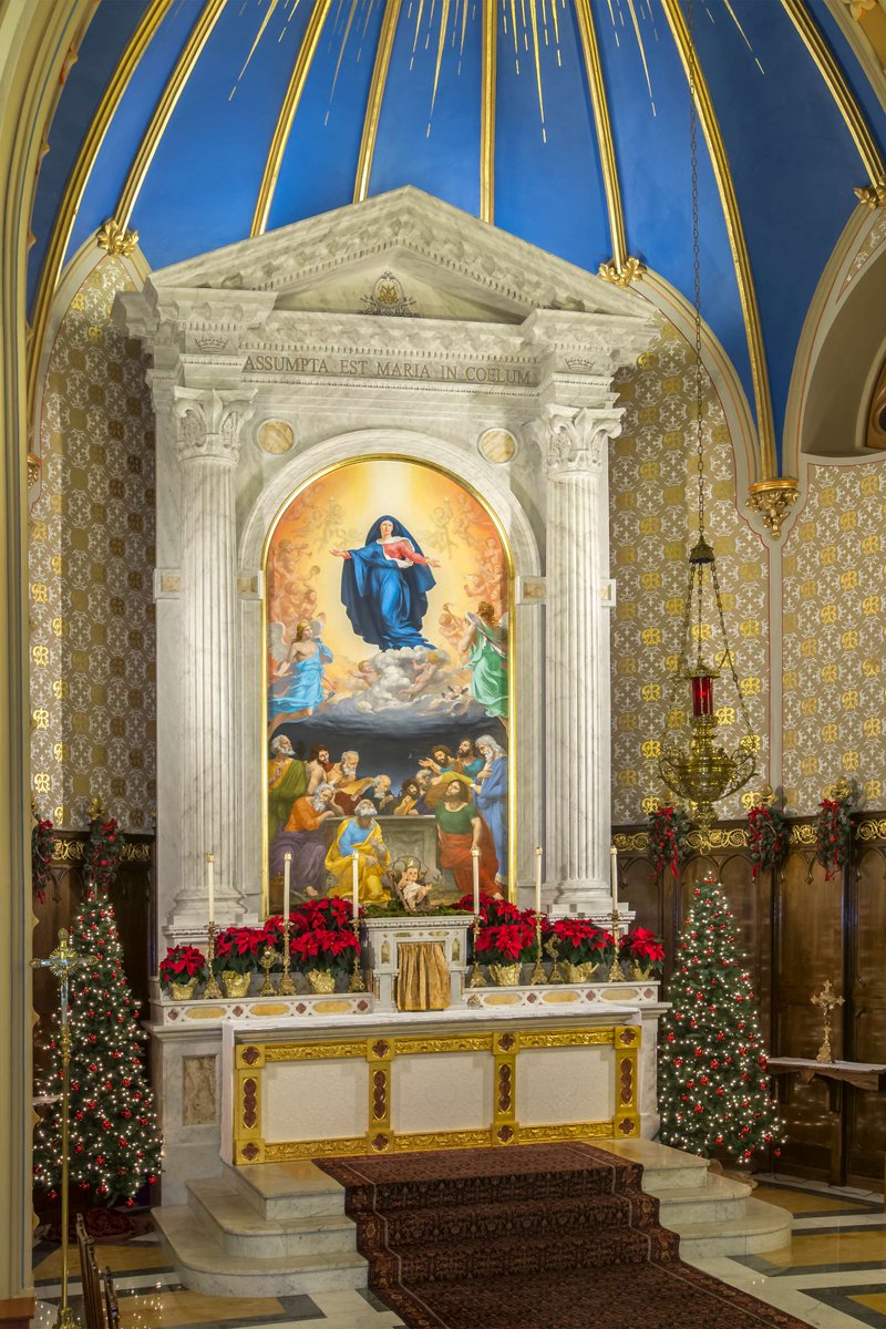 At St. Mary's Church, we worked with <a href="/DuncanStroik/">duncan stroik</a> to develop a new #interiordecoration that reflects the Catholic tradition. Part of our work included designing, painting, and fabricating the plaster reredos. Shown is a close-up of the reredos after completion.