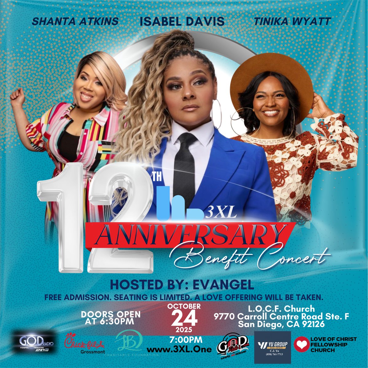 It's been 12 wonderful years of experiencing the goodness of God's provision! Join 3XL Ministry for this powerful worship experience!!