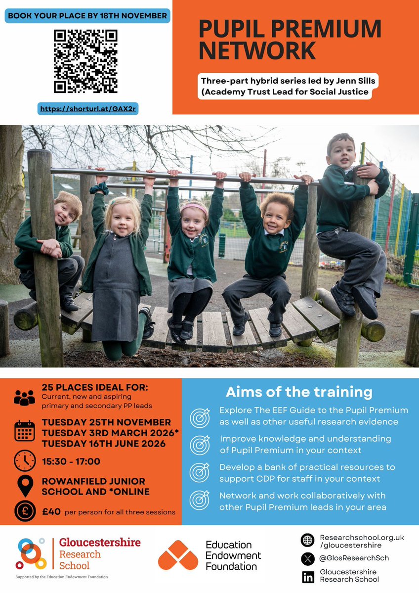 Gloucestershire Research School (@glosresearchsch) on Twitter photo Booking is now live to join our #pupilpremium network! Do you want to implement an effective Pupil Premium Strategy in your school? Join Jenn Sills to explore how we can use research evidence to achieve this ▶️ shorturl.at/GAX2r Booking is now live to join our #pupilpremium network! Do you want to implement an effective Pupil Premium Strategy in your school? Join Jenn Sills to explore how we can use research evidence to achieve this ▶️ shorturl.at/GAX2r