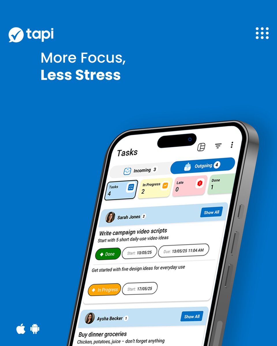 TapiLtd's tweet image. Batch notifications + async updates + one hub = more focus, fewer detours ⚡️.
Android tapi.co/playstore | iOS soon 📲 .
#MoreFocusLessStress #UnifiedWorkspace #Focus.