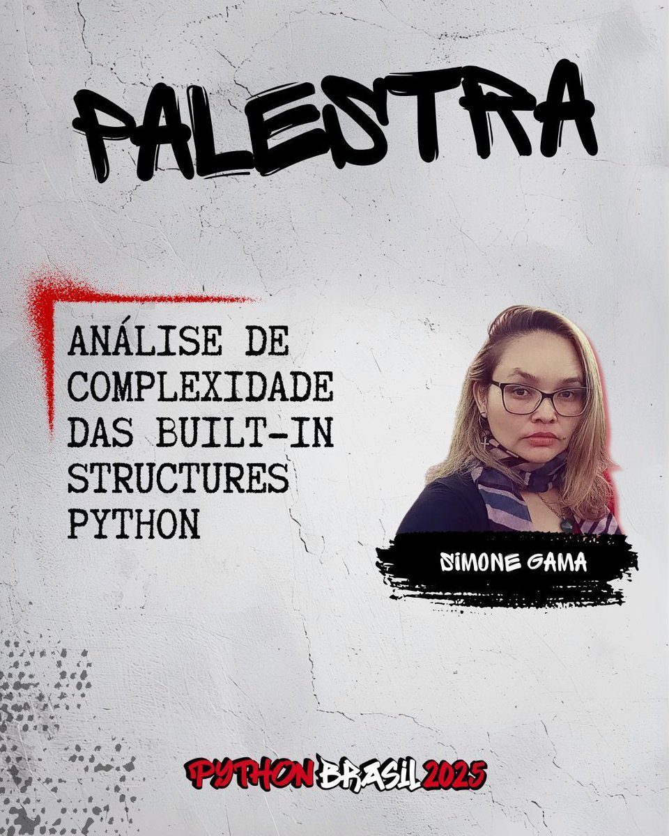 pythonbrasil's tweet image. Palestra
Análise de Complexidade das Built-in Structures Python - Simone Gama
Domine a eficiência das built-in structures do Python! Descubra como as listas, dicionários, conjuntos e tuplas impactam no desempenho dos seus algoritmos.
#python #bolhadev #pythonbrasil #pybr2025