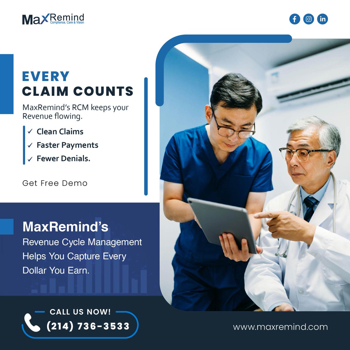 MaxRemind's tweet image. Smooth cash flow starts with smart RCM.
MaxRemind helps you eliminate billing errors, reduce denials, and get paid faster. 💼
Your revenue is now redefined.
Book A Demo Now:
maxremind.com/start-free-tri…

#HealthcareAI #medicalcoding #revenuecycle #medicalbilling