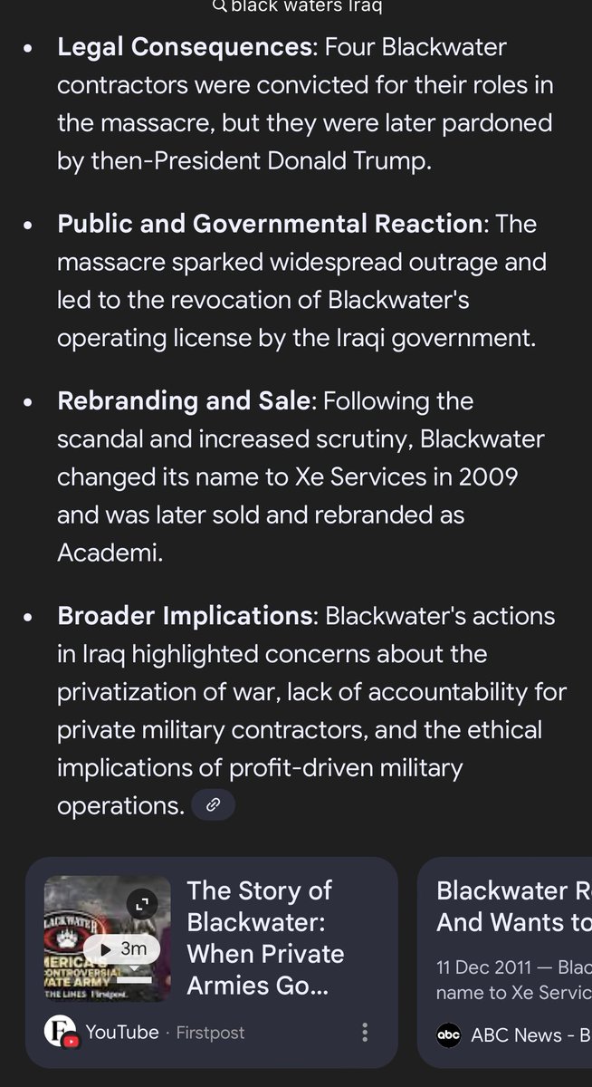 SpacemanAp's tweet image. Back to black waters &amp;amp; Eric Prince. So black water is the favorite contractor for the US govt. between 2001-2009 they got a total of $1B in contracts. I told you they’ve changed their name 3 x, here’s why. And Btw in 2021 Trumped pardoned the guys that killed 17 Iraqi civilians