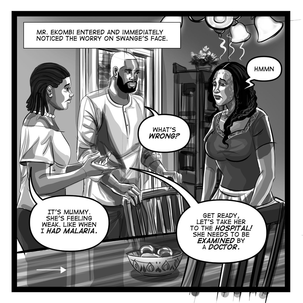 ArenaxPlusng's tweet photo. A Sneaky Return!!! 😯😯

Mrs Ekombi has been stung once again by Captain Anopheles' minions. Will the Ekombi family overcome this strike? 

Tell us what you think will happen next. 🤔

#ArenaxPlus 
#rememberthename 
#arenaxplusseries 
#health https://t.co/MDE25cBNOq