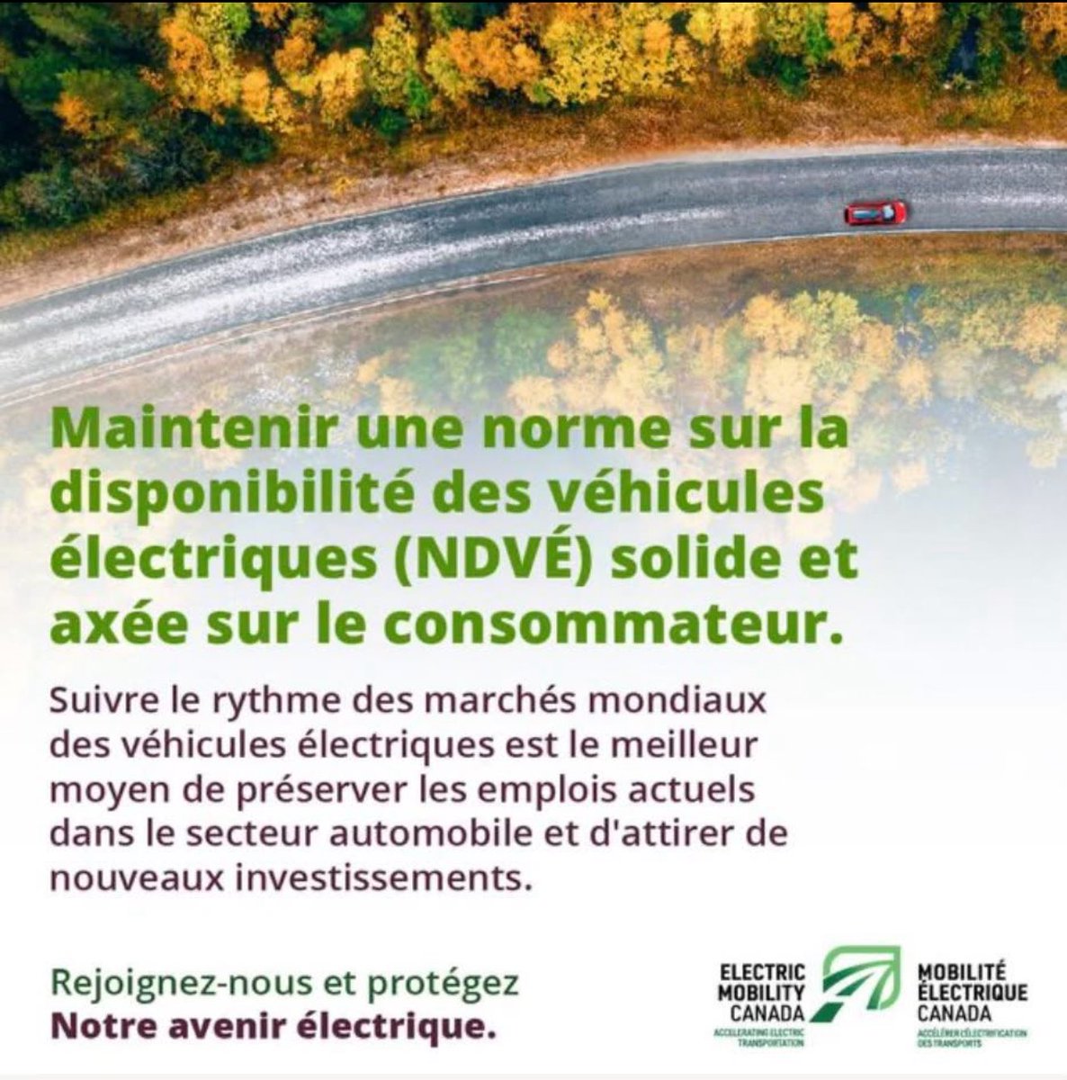 Appuyez la campagne "Notre avenir électrique" en faveur de la norme fédérale sur la disponibilité des véhicules électriques qui aidera à créer des emplois ici et à rendre les véhicules électriques de plus en plus abordables. 

notreavenirelectrique.ca