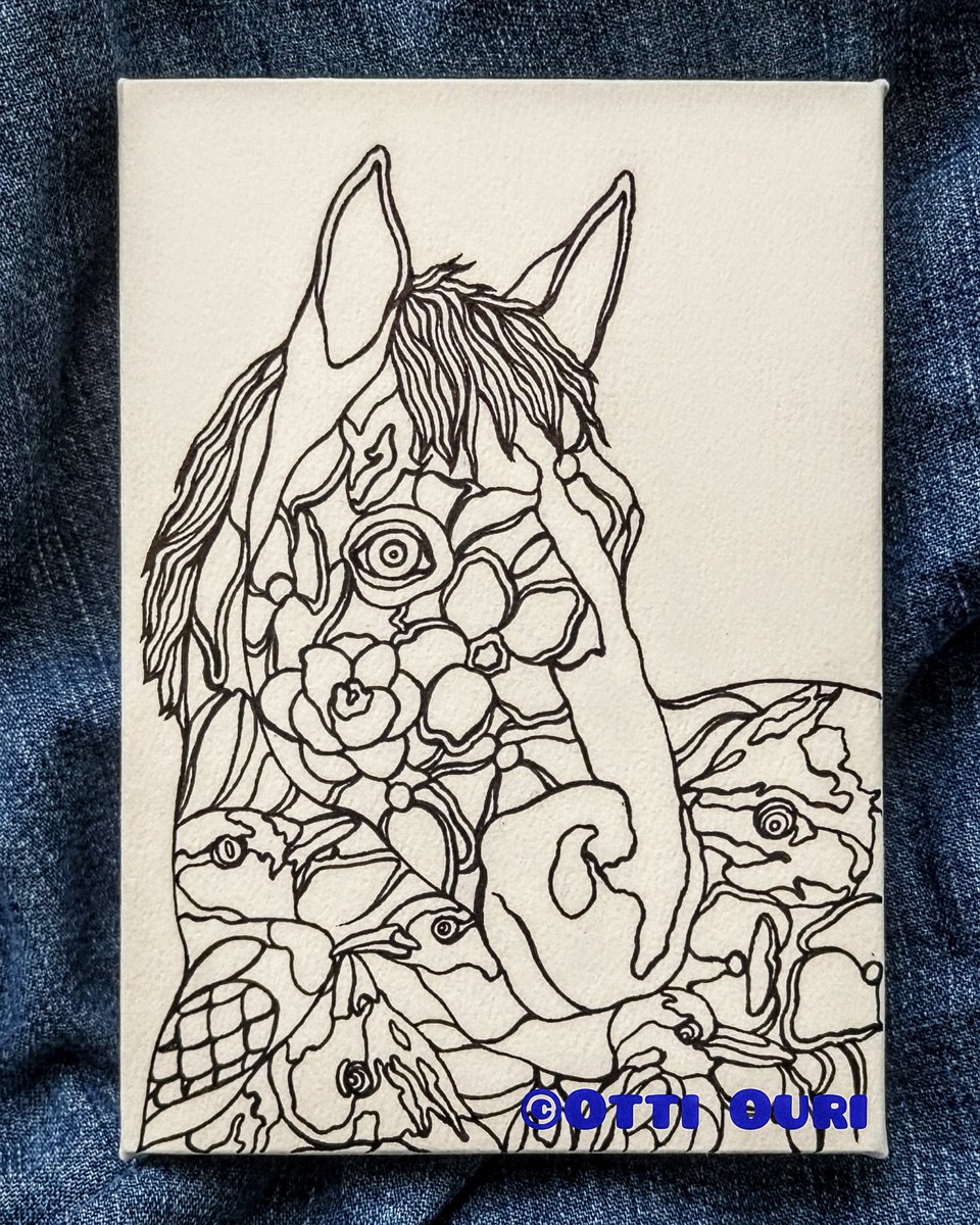 先の絵と対になるもう1つの馬の絵 𓃗
目下着彩中です😊

#OttiOuri #art #色鉛筆画 #ペン画 