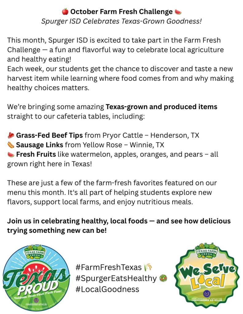 Farm Fresh Program!!! Texas grown and produced items!