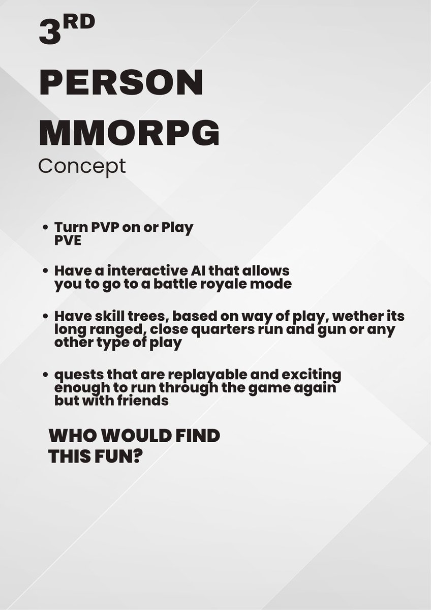After re-watching sword art online (Gun Gale Online) I thought to myself I would love to see a company think about making a MMORPG 3rd Person shooter.