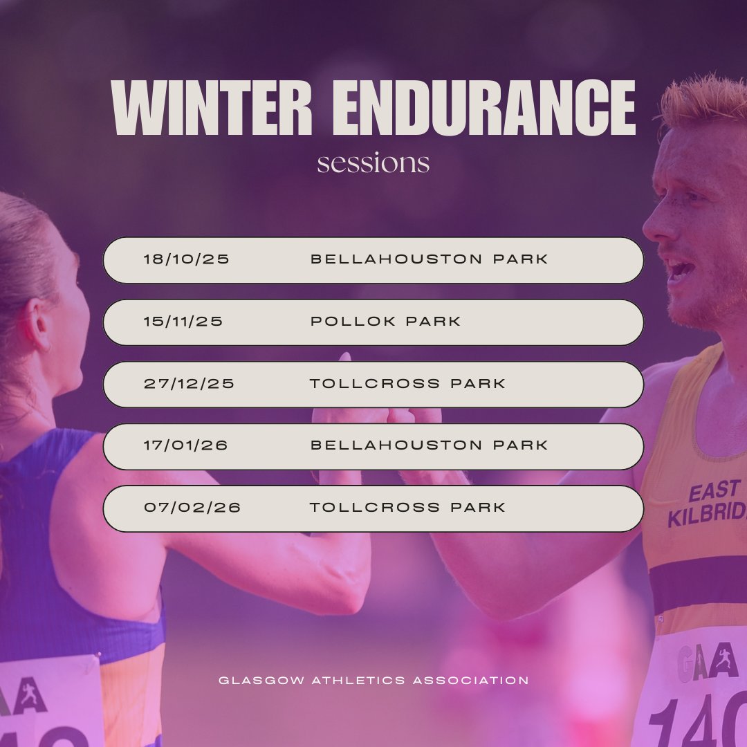 Join us this Saturday for the first Winter Endurance Session of the 25/26 season 💚✨

-Bellahouston Park (meet near the pitch &amp; putt)

- 10.30am sharp, please be warmed up &amp; ready to go!

- Open to all runners in the U15 (XC category)

- 6-8 x 3mins with 90 sec recovery 💪
