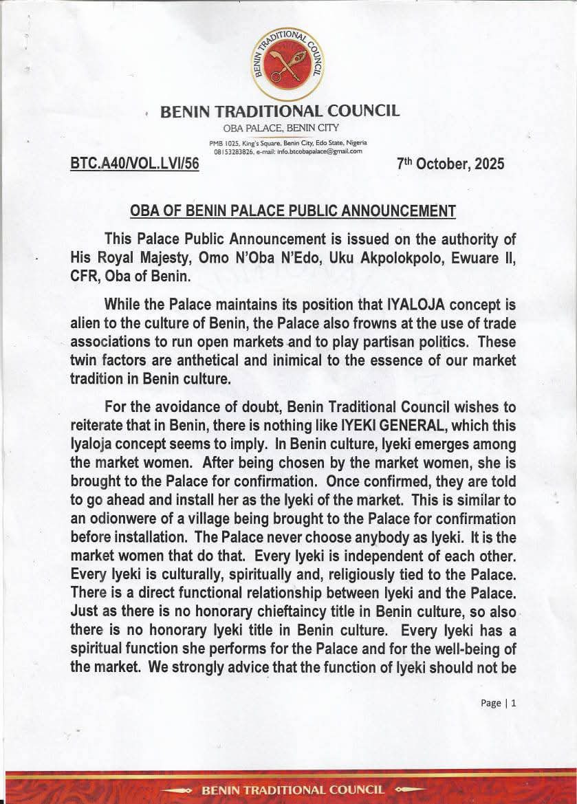 UnkleAyo's tweet photo. Oba gha to kpere, Isee! 

God bless the Oba of Benin. God bless the Benin Kingdom. 

About time we witnessed true Kings who aren't makeshift puppets for the oppressive crackhouse of Tinubu. https://t.co/B3zy7l94qD