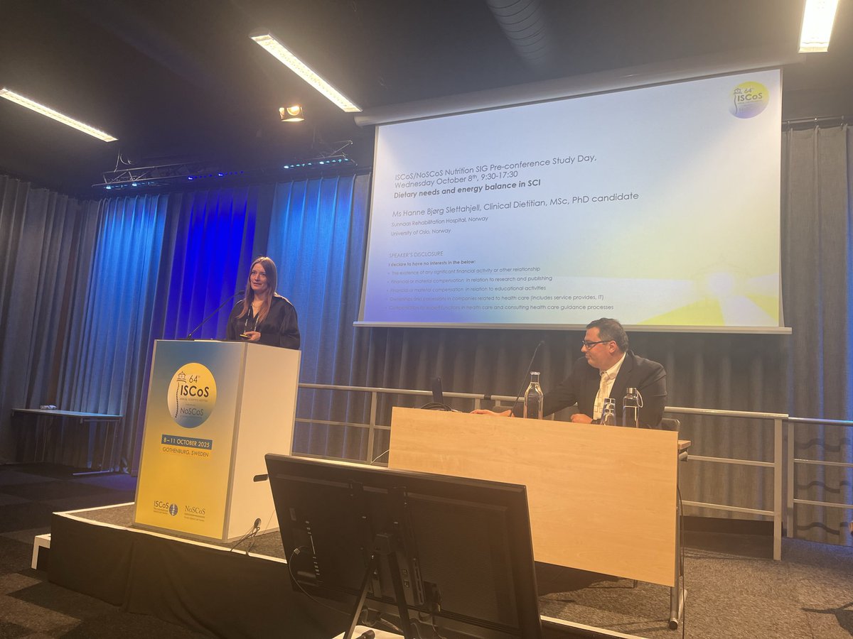 Hanne Borg Slettahjell presenting on dietary needs and energy levels. Our diet is shaped by physiology, psychosocial factors and medication which can all change post SCI <a href="/ISCoSmeetings/">ISCoS Meetings</a>