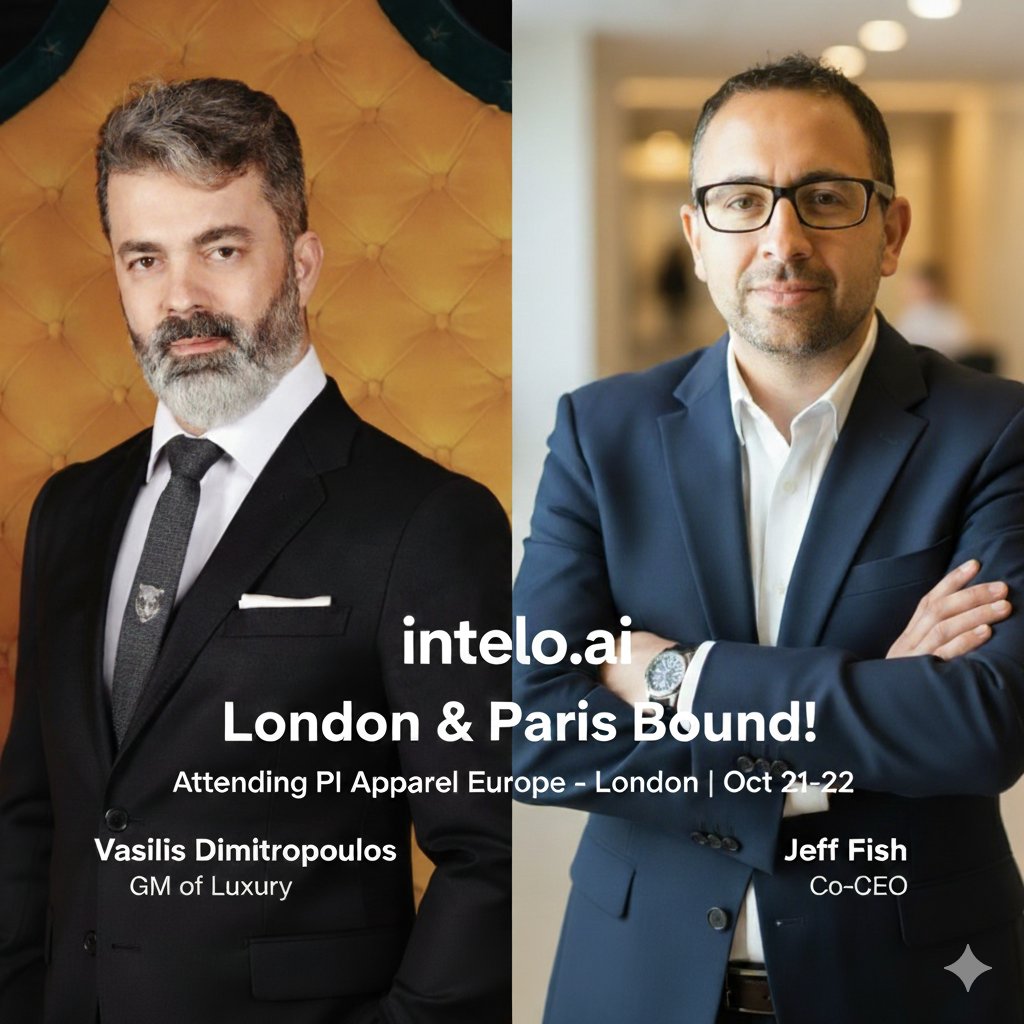 AI_Intelo's tweet photo. Our team is Europe-bound! ✈️

Co-CEO Jeff Fish &amp; GM of Luxury Vasilis Dimitropoulos will be at @PIApparel London 🇬🇧 Oct 21-22, then in Paris 🇫🇷 for meetings.

Want to talk about the future of AI in retail? DM us to connect in either city!

#inteloai #PIApparel #RetailTech #AI https://t.co/IUK85qyZ0G