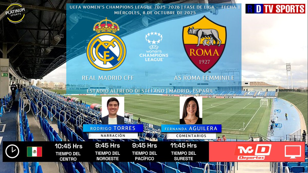 ramonovic09's tweet photo. #UWCL 2025-2026 #Fecha1 | 🇪🇸 #RealMadrid 🆚 #Roma 🇮🇹

🗓️ Hoy
🇲🇽⏰ 10:45 Hrs TC, 9:45 Hrs TP
📺 @TVCDeportes
🎤 @soyrotorres
🎤📝 @feragarr

🤳 #UWCLxTVCD #RealMadridRoma #RMAROM https://t.co/IzDYjkRGTf