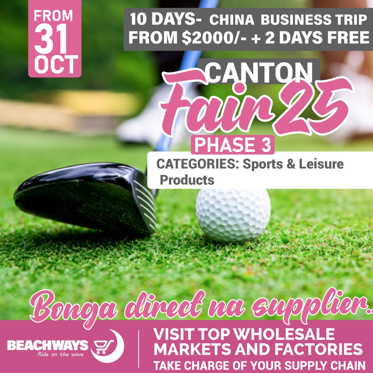 BeachwaysGroup's tweet photo. 10 Days Business trip to China. Wachana na middle man, Bonga Direct na Supplier. #CantonFair https://t.co/AzxP7bNdNX