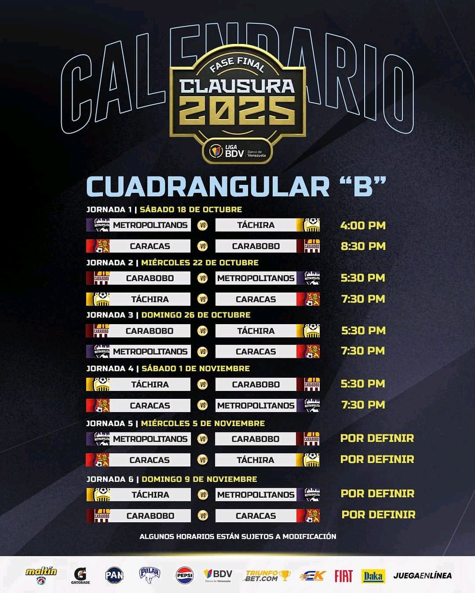 ASanchez_Sports's tweet image. La @LigaFUTVE da a conocer el Calendario y los horarios de las primeras 4 fechas del #CuadrangularFinal
#Clausura2025
#HablemosDeFutbol
#Futve