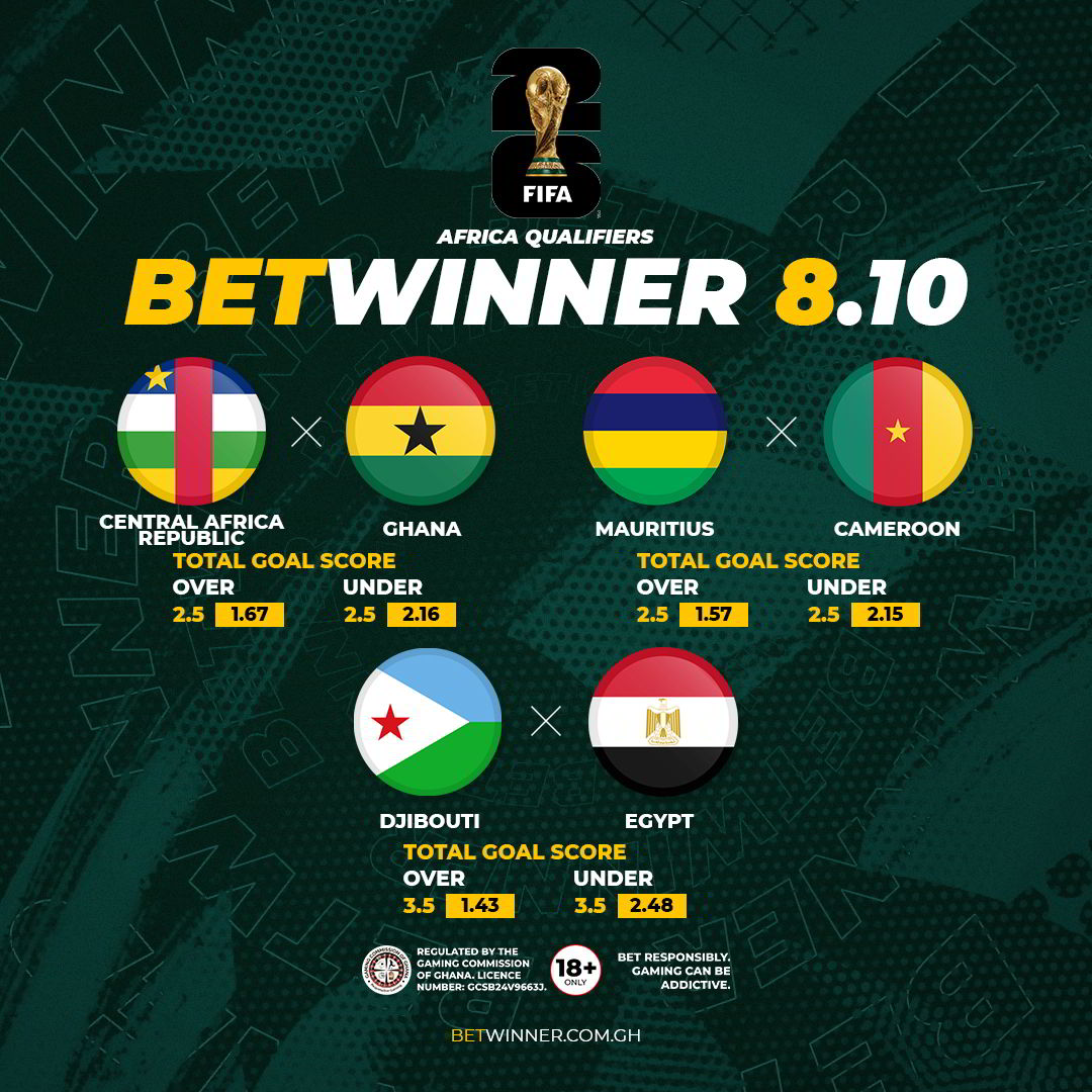 #2026worldcupqualifiers #africa 

How many goals are you expecting tonight? 

Will it be an easy game for the #BlackStars ? 

Will Mo Salah and #Egypt trash #Djibouti? 

Bet on Total Goals Scored at #betwinnerghana