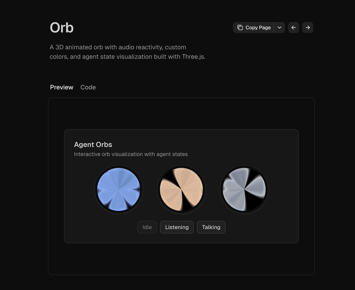 louisjoejordan's tweet image. In just a few hours, ElevenLabs UI components have been added to 1,100+ projects.

The Orb component is the most popular one so far.