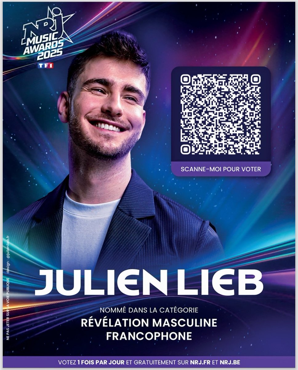 DelenaaEndgame's tweet image. On oublie pas de voter pour Julien aujourd'hui ! 1 vote par jour et c'est gratuit !! ❤️ 

nrj.fr/music-awards?c… 

#JulienLieb #JulienLiebNMA2025