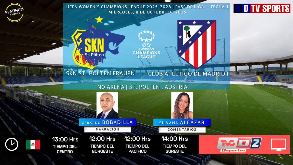 ramonovic09's tweet photo. #UWCL 2025-2026 #Fecha1 | 🇦🇹 #StPölten 🆚 #AtléticoMadrid 🇪🇸

🗓️ Hoy
🇲🇽⏰ 13:00 Hrs TC, 12:00 Hrs TP
📺 @TVCDeportes 2
🎤 @bob_bob_box
🎤📝 @silvanalcazar

🤳 #UWCLxTVCD #StPöltenAtleti #SKNATM https://t.co/IKylLInF8o