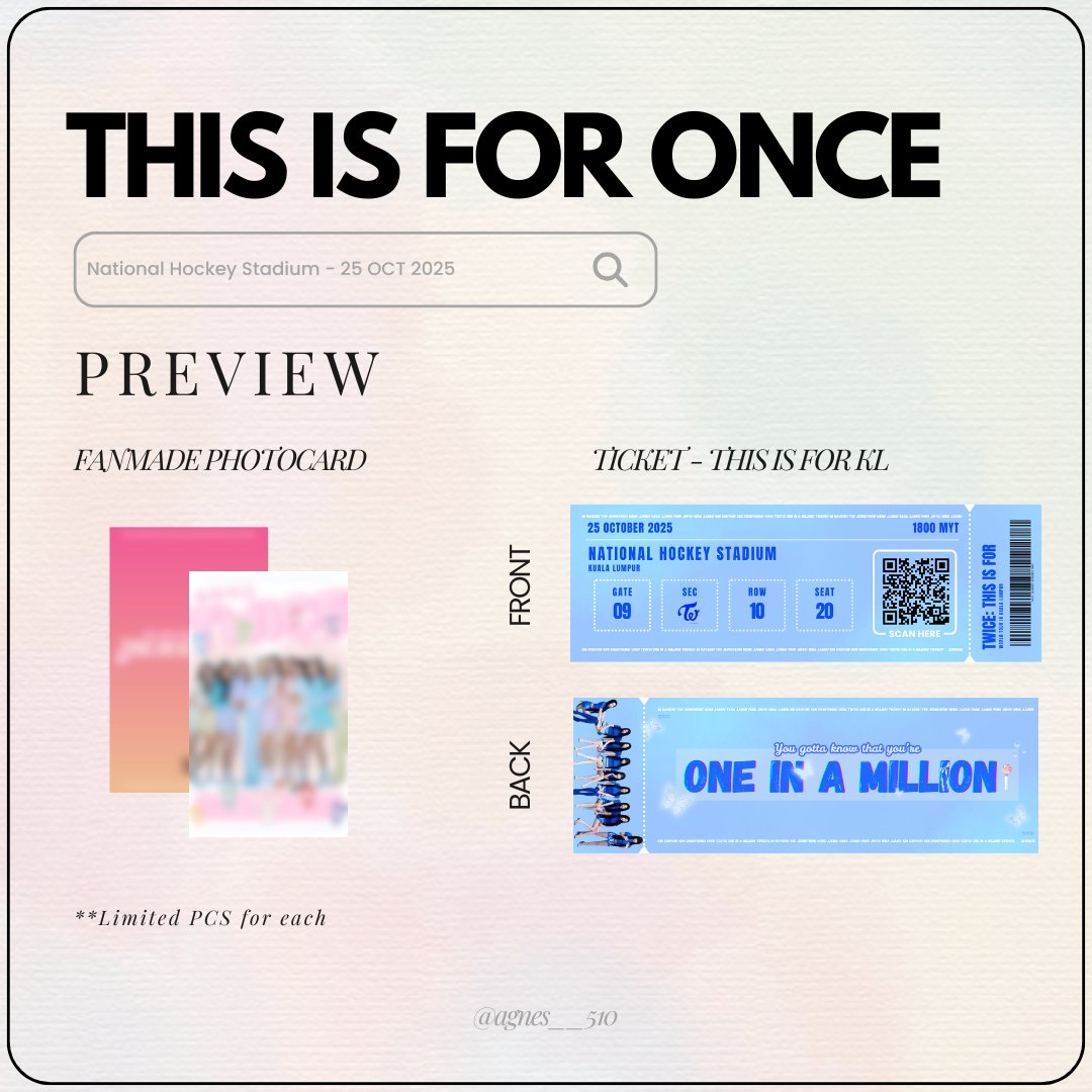 agnes__510's tweet photo. ε(*･ω･)_/ﾟ:･☆Freebies
ONCEs, since this is my first time participating in #TWICEinKL, I'm giving away some freebies
📍: National Hockey Stadium
🗓️: 25 Oct 2025 (Sat)
 *location &amp; time will be update on that day
Come and get them from me~
ξ( ✿＞◡❛)
#THISISFORKL #TWICEinMY https://t.co/EG7zTMFzf5