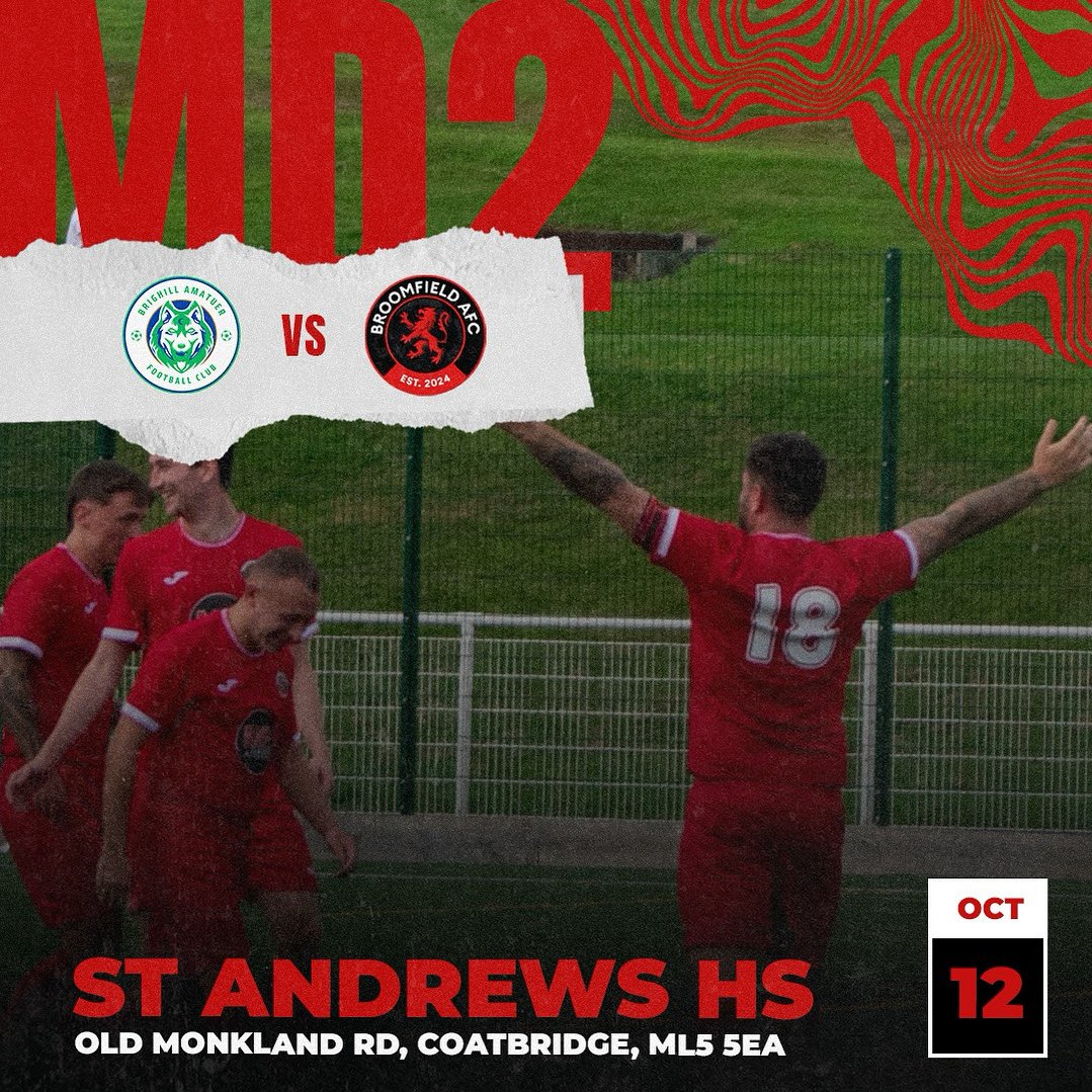 A&amp;C Premiership
Matchday 2

Brighill AFC vs Broomfield AFC

Sunday 12th October, 12pm ko, St Andrews High School, Old Monkland Road, Coatbridge. 

Hugh task ahead for the boys, come along &amp; show your support. 

MonTheBroomy🔴⚫️

<a href="/scottish_aff/">AmateurFixturesResultsSCO</a>