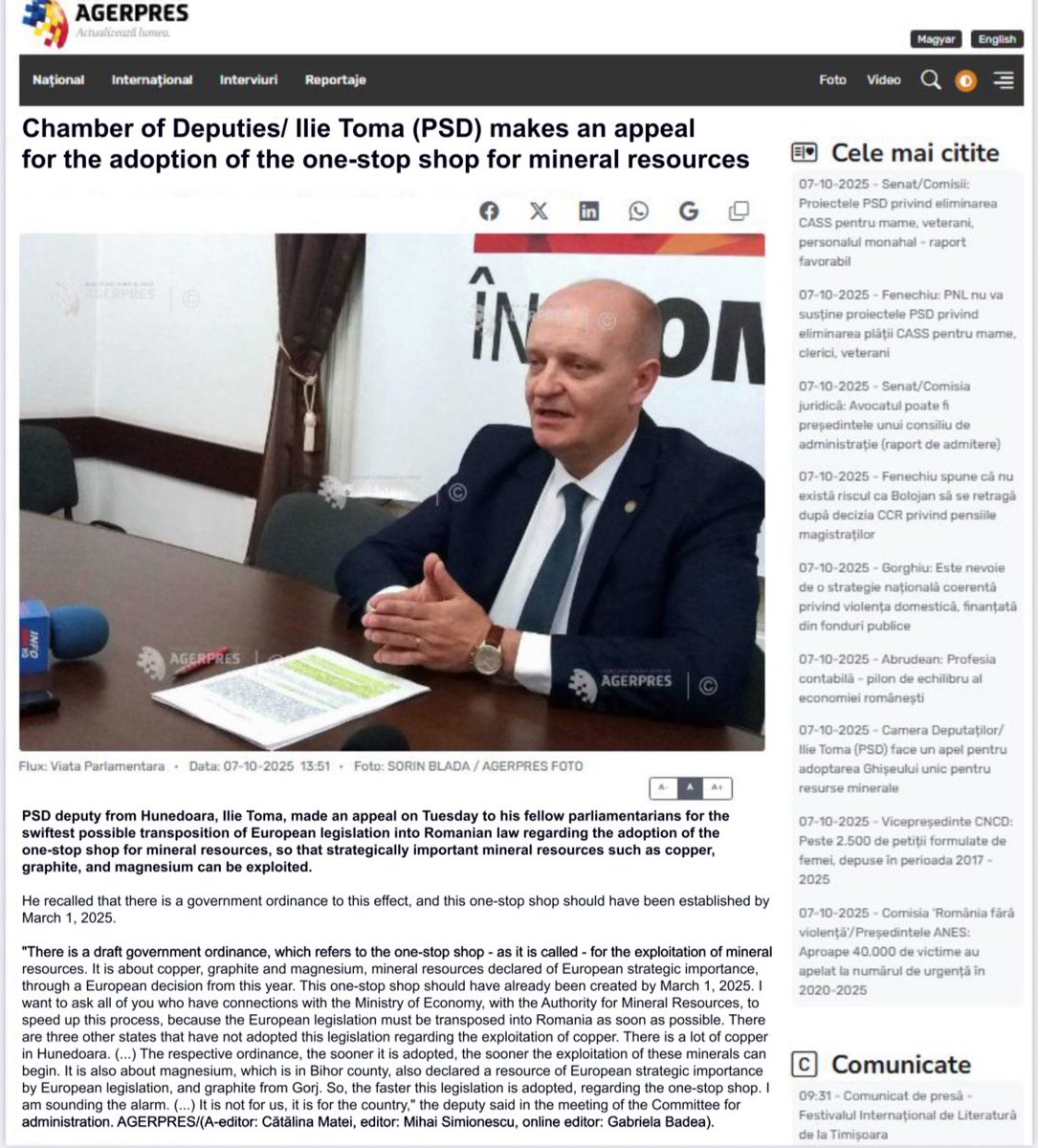 EuroSunMining's tweet image. Political pressure now coming from within to align Romanian legislation quickly to the EU’s CRMA