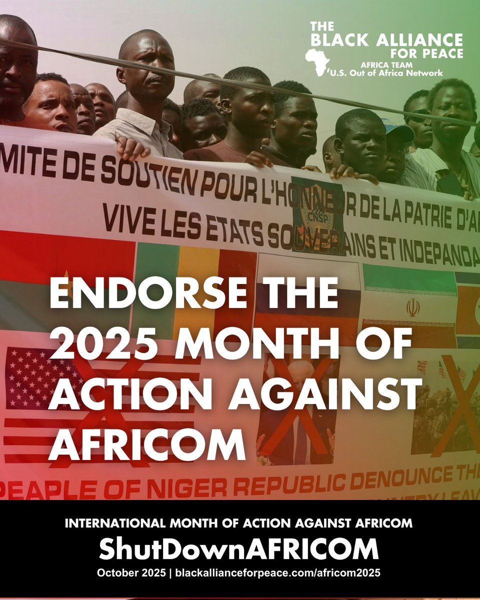 Blacks4Peace's tweet photo. Each week we have different actions people can take to participate in the Month of Action. This first week, we ask that you endorse the Month of Action: https://t.co/cImEUT7Jyv. 

Let us make this October a decisive moment in the struggle for total liberation.

#USoutofAfrica https://t.co/mogtBAwukk