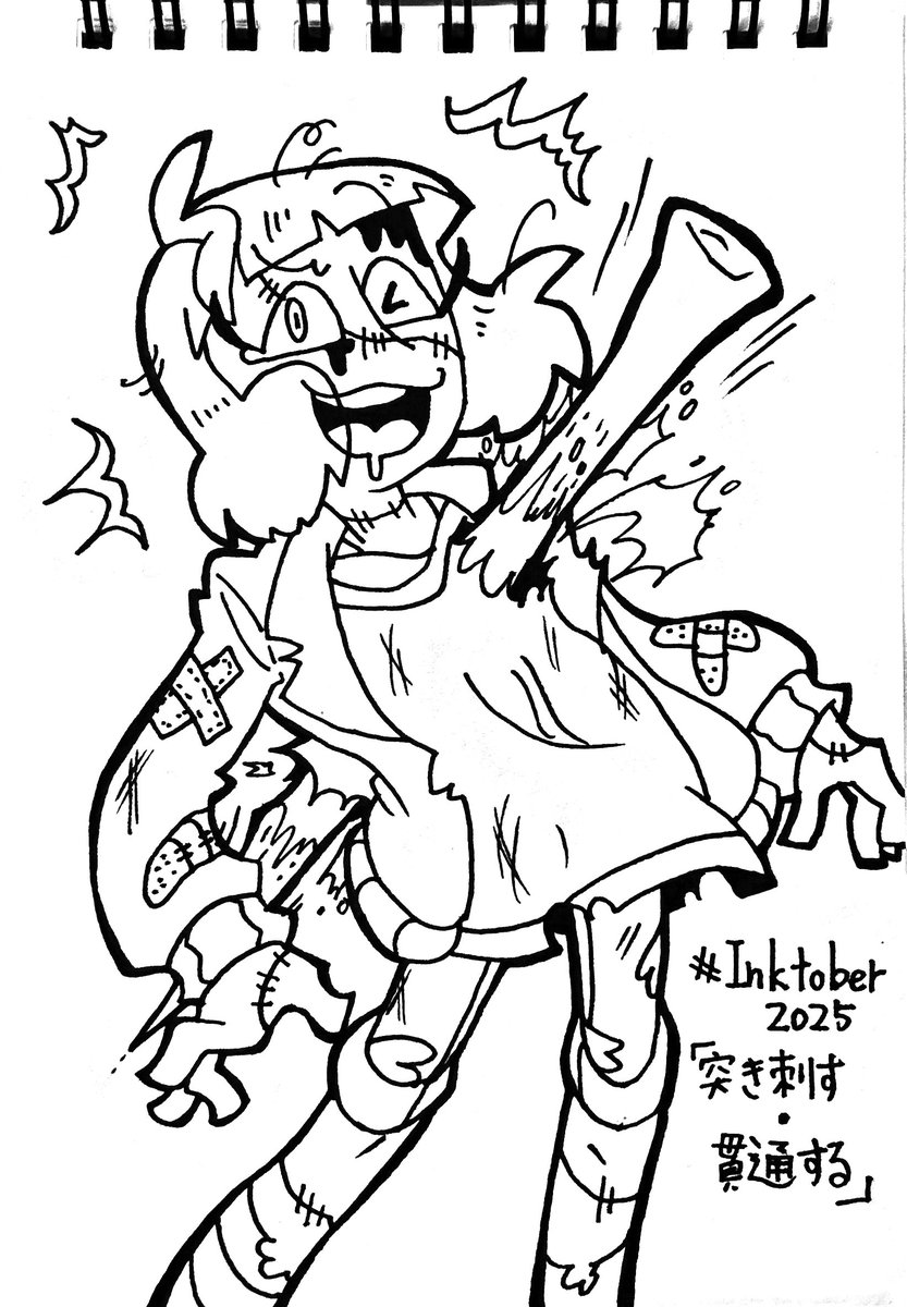 #inktober #inktober2025
最近描いてたけど上げ忘れていたインクトーバーのお絵描き
創作の新キャラの不良シカアニキ🦌とゾンビシアンちゃん🧟です

⚠️二枚目グロ…かも？