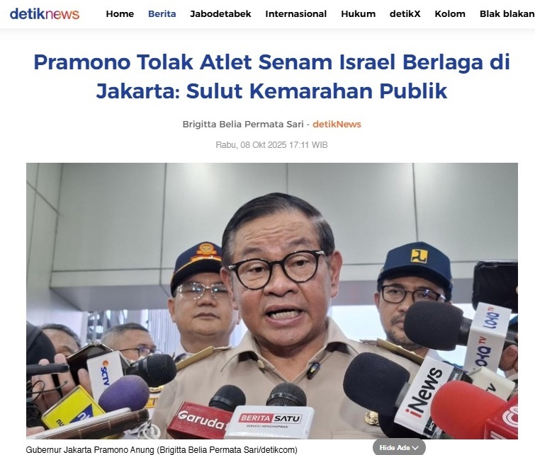 Piyusaja2's tweet photo. Untung yang jadi Gubernur DKI dari PDIP... akan selalu selaras dengan Soekarno dan Megawati... TEGAS MENOLAK ATLET ISRAEL di JAKARTA... 

MENLU sikapnya ga jelas... MENPORA si B*NGS** Erick Thohir BUDEG!!! WOWO ngumpet https://t.co/msdJetLAlZ