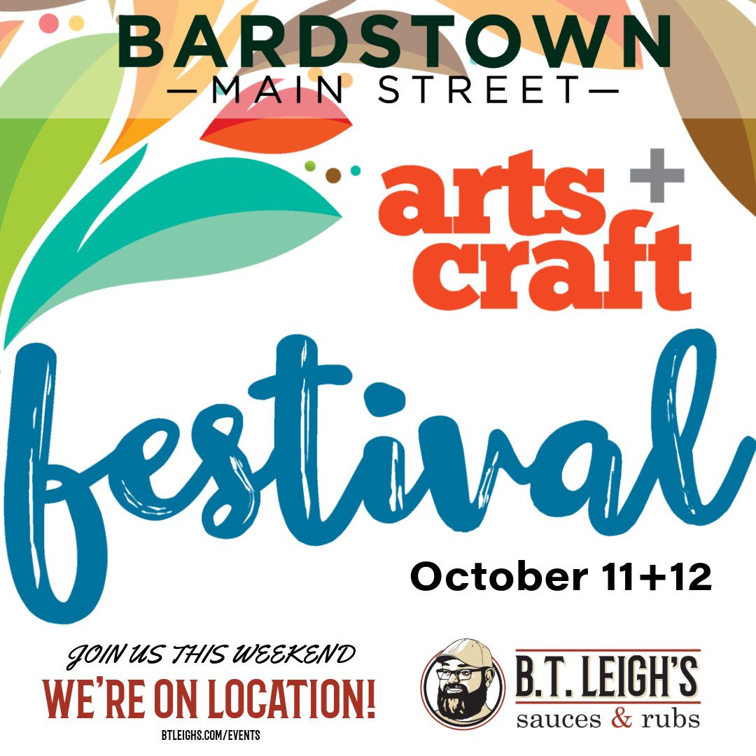 Find us Oct 11–12 in downtown Bardstown, KY for the Bardstown Arts &amp; Crafts Festival!

Grab your #fallfavorites and sample some #btleighs flavor magic. It’s the perfect weekend to shop small, eat big, and prep for the holidays!

btleighs.com/events for more info
