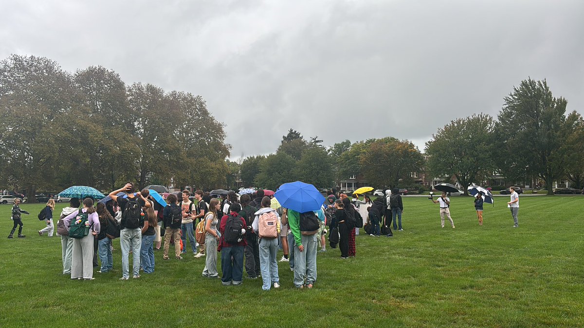 McCaskey High School students gathering to protest the state budget impasse