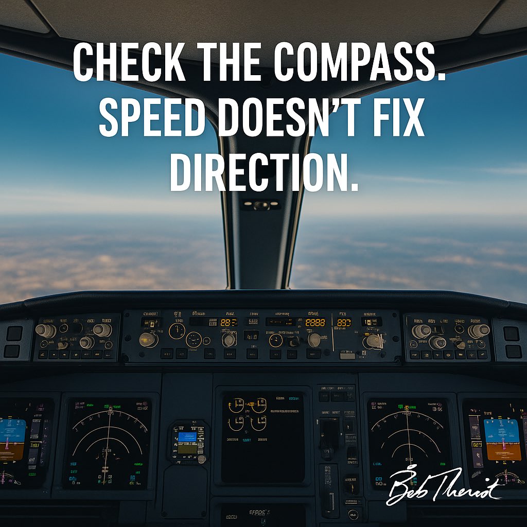 BobTheriot's tweet image. A plane off by 1° doesn’t seem like much…
until you’re 500 miles off course.

Same with leadership.
Small misalignments in vision or values don’t show up at takeoff—
they show up later.

Check the compass.
Speed won’t fix direction.

— Bob Theriot
#Leadership #AlignmentMatters