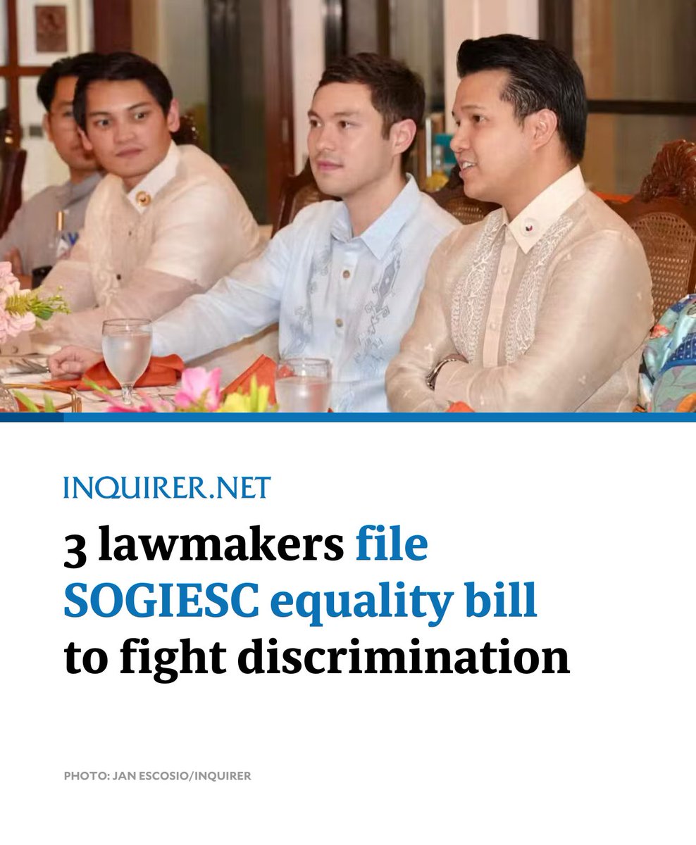 Three lawmakers have filed a bill seeking to make discrimination based on sexual orientation, gender identity or expression, or sex characteristics (SOGIESC) a punishable offense.

READ MORE: inqnews.net/SOGIESCBillCon…