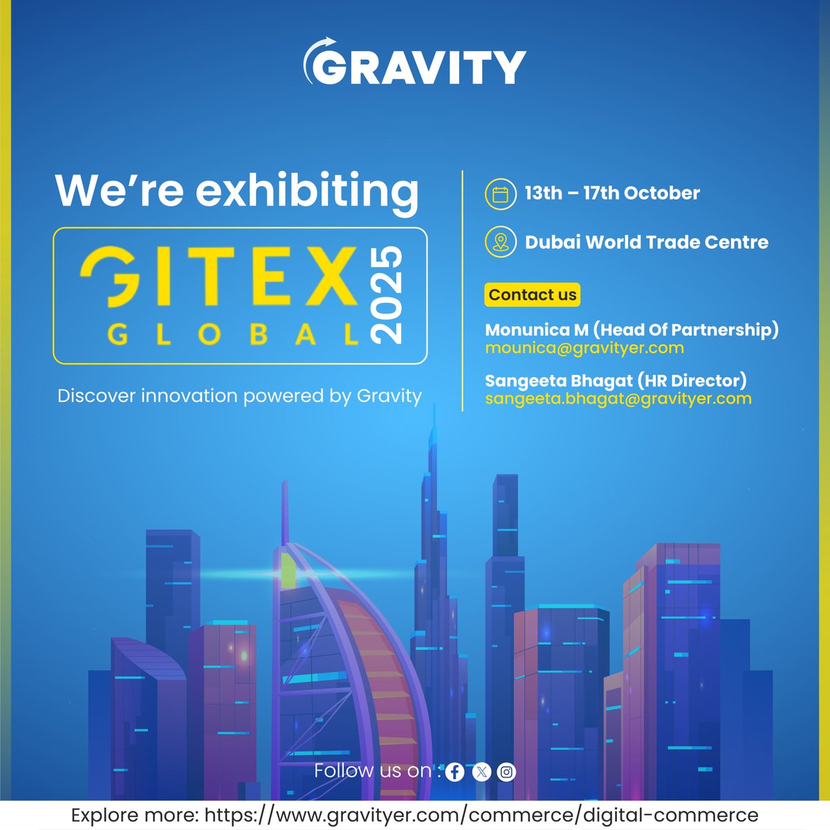 Techgravityer's tweet image. Gravity Engineering Services at GITEX Global 2025!
We are happy to announce our participation in GITEX Global 2025 – the world’s largest tech and innovation event!
- Date: 13th – 17th October
- Location: Dubai World Trade Centre
#teamgravity
