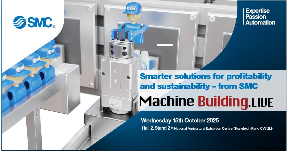 Just a few days to go until you can join us at Machine Building Live 2025!

Meet the SMC team on stand 2 where you can find out more about:

🚀 Smart solutions for fast, precise, repeatable actuation
🚀 Improved productivity with our innovative EOAT for cobots
🚀 Sustainability