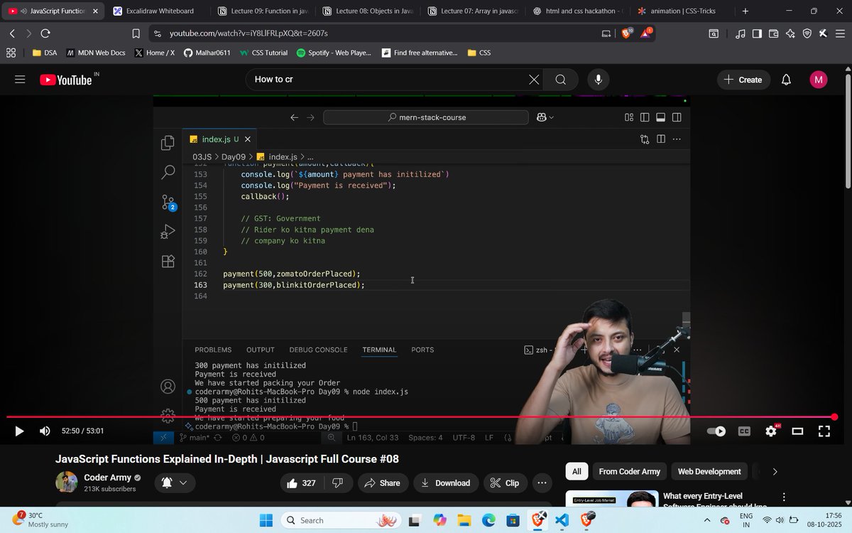 codewithmalhar's tweet image. Day 24 Completed of Web Development Journey.
Today I learned about functions in Javascript:
-create,call & different ways to create function
-rest operator
-arrow function
-callback function
Thank you @rohit_negi9 and @adityatandon02 for providing this course.
#LearnInPublic