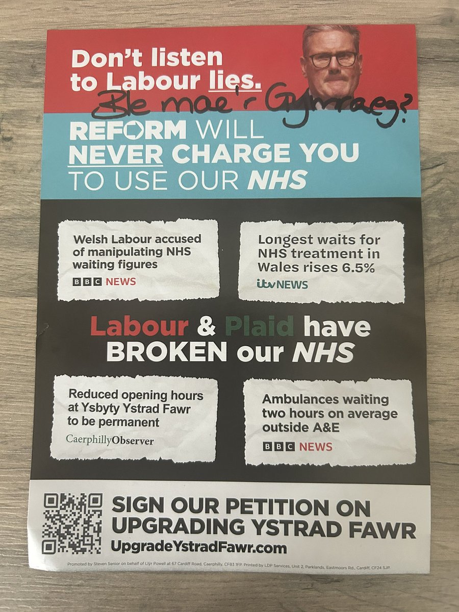 Ble mae’r Gymraeg? Calling Labour out for lying when Reform would put in a paid American style health care system 🤦🏼‍♀️ <a href="/LlyrPowell/">Llŷr Powell</a> ?