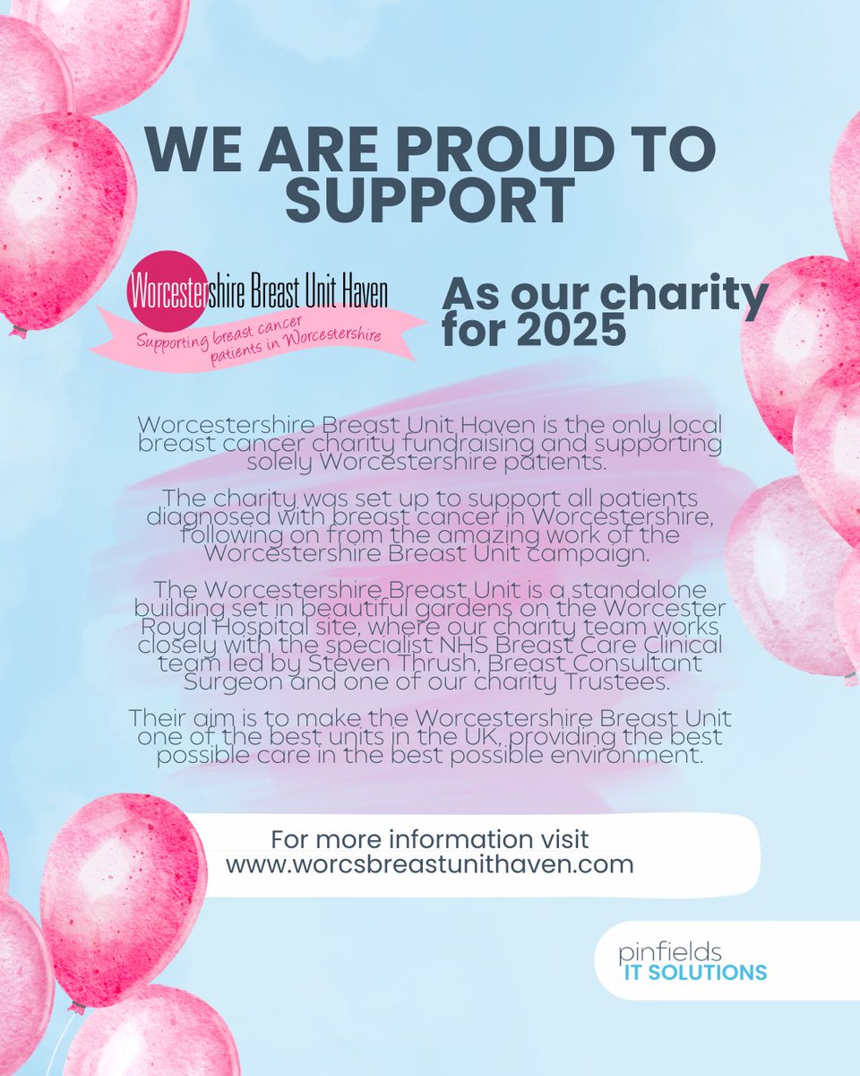 PinfieldsIT's tweet image. October is #BreastCancerAwarenessMonth 🩷

We wanted to take the opportunity to shine a light on the @wbuhaven, a wonderful local charity that we are supporting this year.

WBUH is the only local breast cancer charity supporting solely Worcestershire patients.
