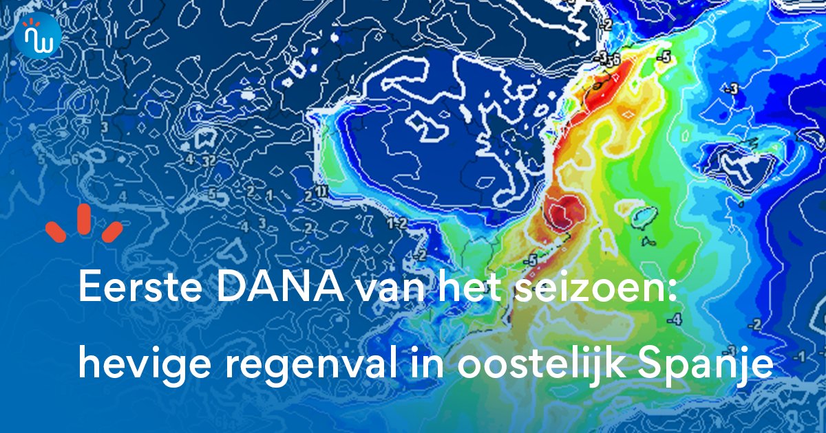 NoodweerBenelux's tweet photo. De eerste #DANA van het seizoen passeert komende dagen de revue. Vooral in het oosten van #Spanje en op de #Balearen zal veel #regen vallen. Lokaal kan dat oplopen tot 100 ml. De regio's #Valencia en #Murcia zetten zich best schrap. 
 👉https://t.co/INdBtwfrIU https://t.co/VBYEBdfnRu