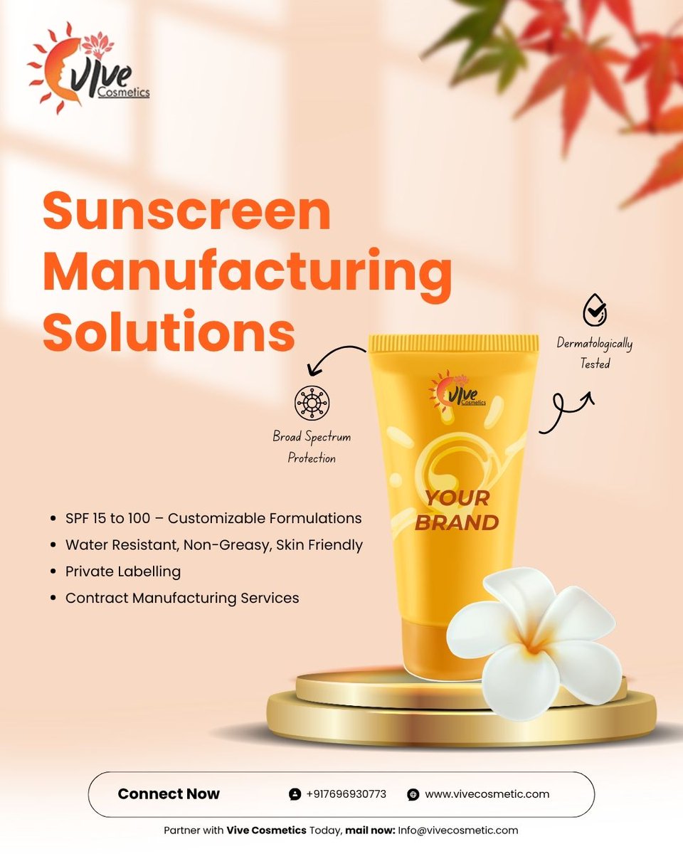 vivecosmetic's tweet image. Ready to build your own sunscreen brand?
With Vive Cosmetics, create high-quality sunscreens that are broad-spectrum, skin-friendly, and water-resistant! 
From SPF 15 to 100 – we’ve got your formulation covered!
#ViveCosmetics #SunscreenManufacturing #PrivateLabel